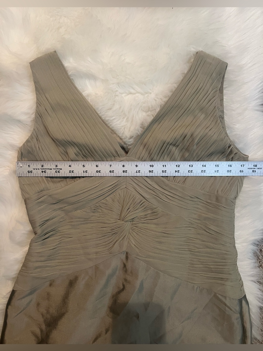 Adrianna Papell Occasions 100% silk olive light green dress size 12 - Picture 4 of 6
